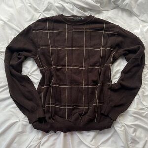 Claiborne Dark Brown Checkered Crewneck Sweater